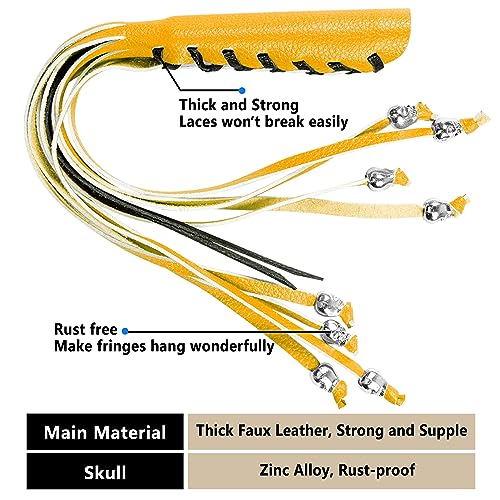 2PCS Faux Leather Motorcycle Lever Covers with Fringes, Motorcycle Brake Clutch Lever Covers Grip Tassels Motorcycle Handlebar Handle Grip Covers, Fringed Leather Lever Covers Wraps with Skulls - color: Yellow & Black Laces*1 & Yellow Laces*1