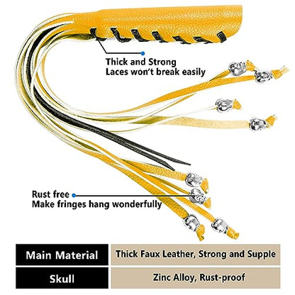 2PCS Faux Leather Motorcycle Lever Covers with Fringes, Motorcycle Brake Clutch Lever Covers Grip Tassels Motorcycle Handlebar Handle Grip Covers, Fringed Leather Lever Covers Wraps with Skulls - color: Yellow & Black Laces*1 & Yellow Laces*1