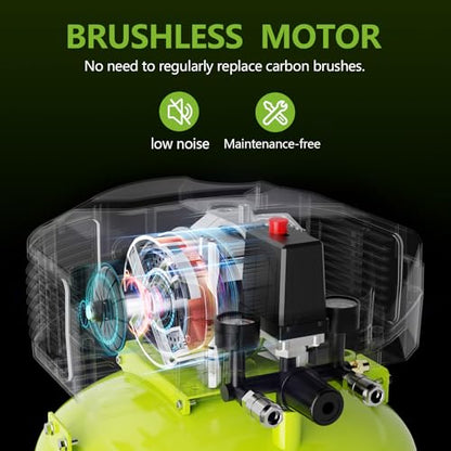 6 Gallon Portable Air Compressor, 150 PSI Max, Oil-Free Pancake Compressor for Garage & Home, with a Long-Life Brushless Motor for Tire Inflation, Nailing, and Painting (Speed Square Bundle) - style: QA1-6G+speed square