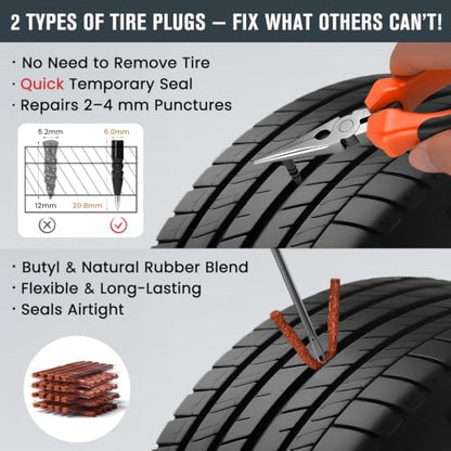 ORCISH Heavy Duty 98pcs Tire Repair Kit, Tubeless Tire Plug Kit for Flats - size: 98 Piece Set