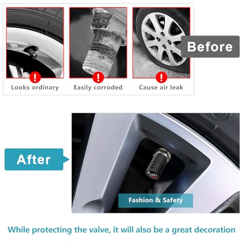 Tire Valve Stem Caps for Audi Metal Car Wheel Air caps Auto Valve Stem Caps Accessories 4 Pcs Black - color: red-6904
