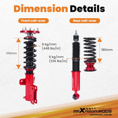 maXpeedingrods Coilovers for Ford Mustang 2005-2014, 24 Levels Adjustable Damper Coilovers Suspension Kit, Height Adjuatble Shock Absorber Strut, Lowering Kit Red - color: Red