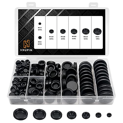 Vrupin 188 Pieces Rubber Grommet Kit – Rubber Plugs for Round Holes, Wiring, Electrical, Plumbing, and More - size: 7 Sizes-Black