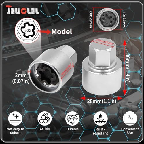 522 Wheel Locking Nut Key for VW, Socket Adapter (OD 28mm-ID 25mm) - size: Socket 522