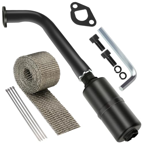 YOXUFA Exhaust Header Pipe Muffler Replacement for Predator 212 196cc 224cc 6.5hp Coleman CT200U CT200U-EX BT200X Baja Warrior MB200 GX160 GX200 Hammerhead Mini Bike Go Kart Part with Heat Shield Tape - color: black