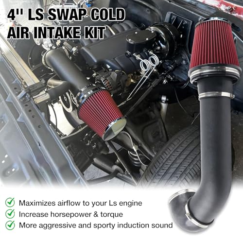 4'' LS Swap Cold Air Intake Kit Compatible with LS1 LS2 LSX LQ4 LQ9 Restomod Camaro Chevelle GTO Monte Carlo Caprice