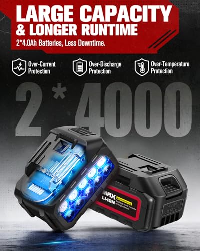 AVID POWER 1/2” Brushless Cordless Impact Wrench/Gun 900ft-lbs, 2 Batteries - color: Red