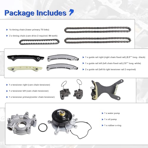 3.7L Timing Chain Kit with Water Pump Oil Pump for 2002-2010 Dodge Dakota, for Jeep Grand Cherokee, Liberty, for Mitsubishi Raider V6 Engine Timing Replacement Parts OE# 53021249AA 53021250AA - color: 3.7L Dodge Jeep