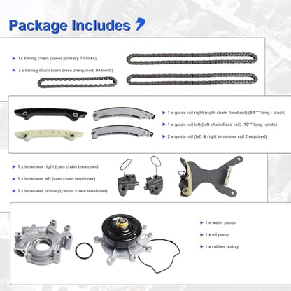 3.7L Timing Chain Kit with Water Pump Oil Pump for 2002-2010 Dodge Dakota, for Jeep Grand Cherokee, Liberty, for Mitsubishi Raider V6 Engine Timing Replacement Parts OE# 53021249AA 53021250AA - color: 3.7L Dodge Jeep