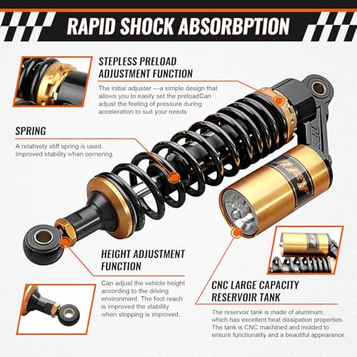 12.6" Universal Motorcycle Rear Air Shock Absorbers Adjustable - color: Gold