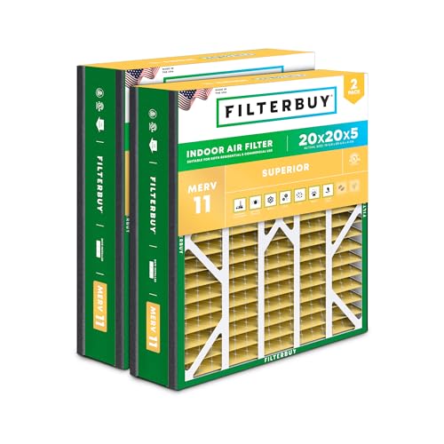 Filterbuy 20x20x5 Air Filter MERV 11 Pet & Allergy Defense (2-Pack) - size: 20x20x5 (Actual: 19.63 x 20.63 x 4.88)