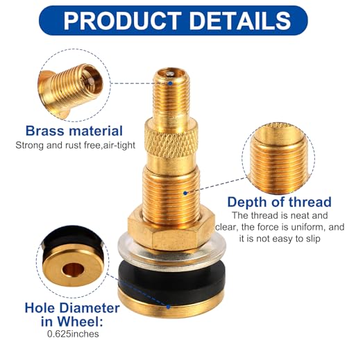 2 Piece TR618A Metal Valve Stems for Agricultural Equipment. Fits 0.618''+0.0157'' Valve Hole Dia, Length 1.99'', Brass Colour - size: TR618A 2pcs