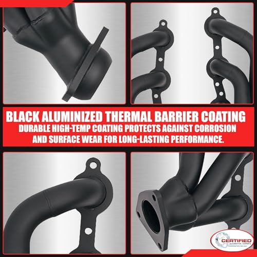 High Temperature Black Coated Exhaust Headers 2002–2013 Silverado Sierra Suburban Tahoe Yukon Escalade 4.8L 5.3L 6.0L 6.2L V8 LS Style Engines Right Side Beveled Flange - size: Black Coated Exhaust Headers