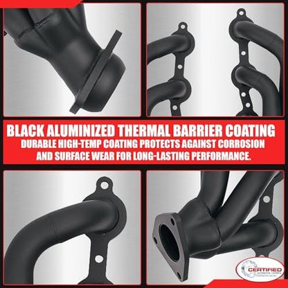 High Temperature Black Coated Exhaust Headers 2002–2013 Silverado Sierra Suburban Tahoe Yukon Escalade 4.8L 5.3L 6.0L 6.2L V8 LS Style Engines Right Side Beveled Flange - size: Black Coated Exhaust Headers