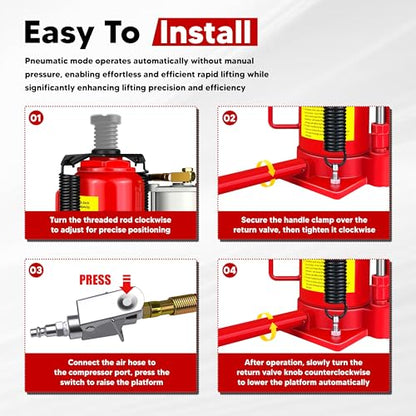 Air Hydraulic Bottle Jack with Color Box, 20 Ton (40,000 lbs) Cap Welded Pneumatic Bottle Jack, 10-1/4-20 inch Lifting Range, Manual Handle and Air Pump, for Car, Pickup, Truck, RV, Auto Repair