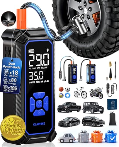OlarHike Tire Inflator Portable Air Compressor,Dual Power-3*2000mAh &12V DC - color: 2-blue