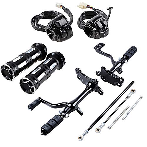 Set Black Forward Controls Complete Peg Levers Linkage + 1" Hand Grips +Handlebar Headlight Horn Turn Signal Light Switch with Harness, for 1996-2003 Harley Sportster XL 883 1200 - color: Black, size: Forward Control + Handlebar Switch + Grips (1)