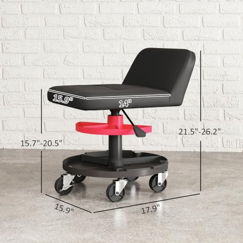 HOMCOM Rolling Mechanic Stool, 300 LBS Capacity with 360° Wheels, Black