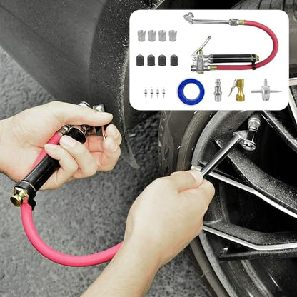 17 Piece 0-200 PSI Tire Inflator and Pressure Gauge Kit