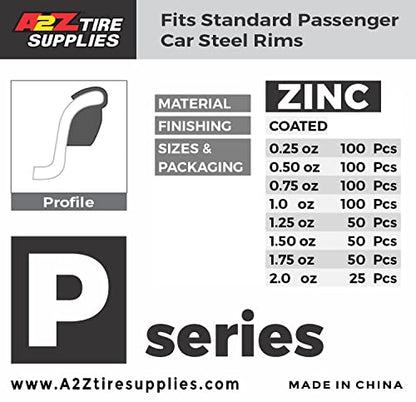 P Series Hammer on ZINC Wheel Weights Coated (2.0oz) Box of 25pcs - size: 2.0oz