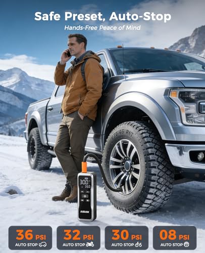 JUSUOX Tire Inflator Portable Air Compressor, Dual Power Air Pump - color: Grey