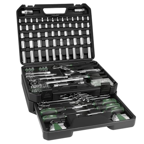 Prostormer 279-Piece Mechanics Tool Kit with Wrench Sockets, Green - color: Green
