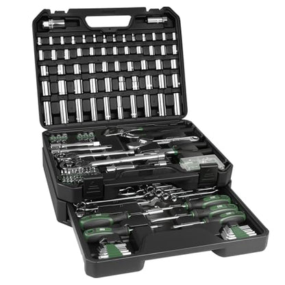 Prostormer 279-Piece Mechanics Tool Kit with Wrench Sockets, Green - color: Green