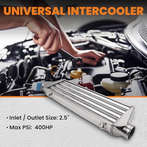 maXpeedingrods Universal Front Mount Intercooler 27" X 7" x 2.5" Tube & Fin 2.5" Inlet & Outlet Aluminum, Silver