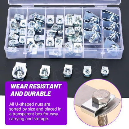 Swpeet 50Pcs M4 M5 M6 M8 M10 Carbon Steel Auto Car U-Clip Assortment Kit, U-Shaped Nut U Nut, Metal Trim Panel Spring Clip Fasteners for Dash Door Panel Interior Compatible with Most Auto (Blue-White) - size: N5