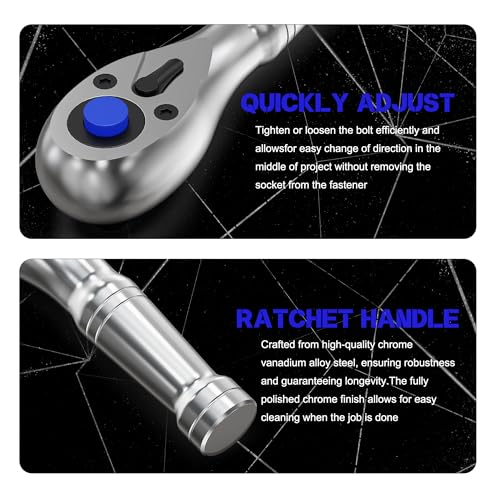 1/4-Inch Drive Stubby Ratchet, 9cm Ratchet Handle, 72-Tooth Quick-release Ratchet Wrench, Full Polished, for Auto Repair, Mechanical Repair - size: 1/4" Mini