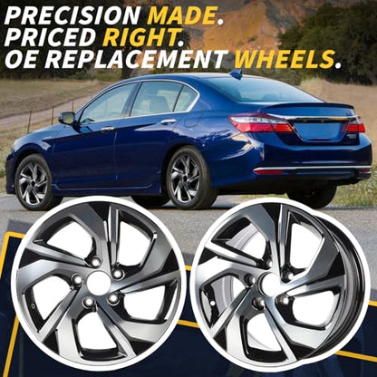 New Single 16x7 Inch 16 Inch 16" Aluminum Alloy Wheel Rim Fits For 2016 2017 Honda Accord, OE Direct Fit Replacement Rim, Machined Black, 64078