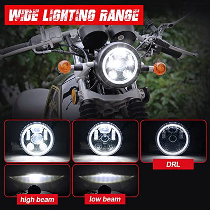 5.75 Inch 6-Lens LED Headlight Fits for Harley Sportster Dyna Softail - color: Black-Halo