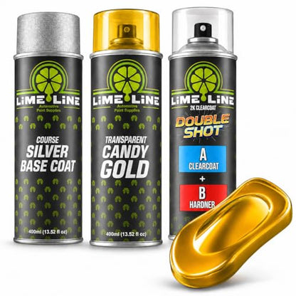 LiME LiNE Complete 3-Step Candy Paint Kit – Automotive Aerosol Paint System with Silver Base, Transparent Candy & 2K Clearcoat, Professional Finish, No Spray Gun Required (Candy Gold) - color: Candy Gold