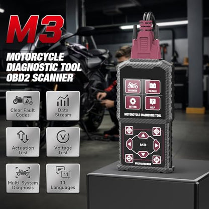 MRCARTOOL M3 OBD2 Motorcycle Scanner Tool with Euro-5 Cable