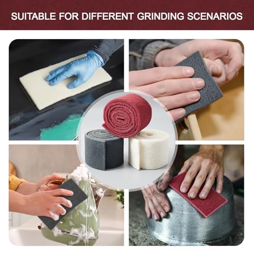 3 Rolls Industrial Scouring Pads 4.72" x 6.56 ft Scuff Pad for Scuffing, Scouring, Sanding, Cleaning, Blending, Paint Surface Prep Adhesion, Automotive Auto Body, Cuttable, Red White Gray