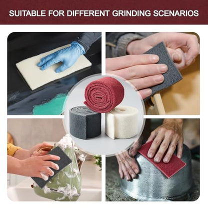 3 Rolls Industrial Scouring Pads 4.72" x 6.56 ft Scuff Pad for Scuffing, Scouring, Sanding, Cleaning, Blending, Paint Surface Prep Adhesion, Automotive Auto Body, Cuttable, Red White Gray