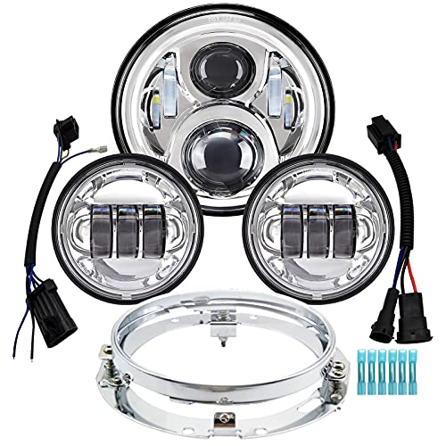 AlyoNed 7 inch Motorcycle LED Headlight 4.5" Fog Passing Lights DOT Kit Compatible with Harley Davidson Fat Boy Street Glide Heritage Softail Road King Switchback Electra Glide Ultra Classic Chrome - color: Chrome