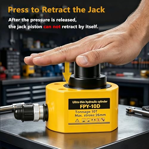 Jooptoolwook 10T Multi-Section Low Profile Hydraulic Ram Jack, 1" Stroke Portable Mini Hydraulic Lifting Cylinder for Machinery, Bridge & Construction Industry - size: 10T