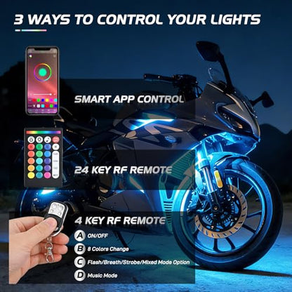 Nilight 12PCS Motorcycle RGB LED Light Kit APP and Remote Control - color: 12Pcs RGB LED Strip-APP