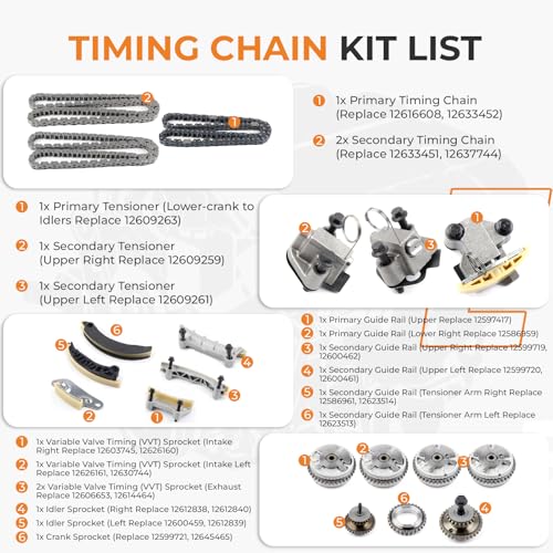 Autoexact 9-0753SVVT Engine Timing Chain Kit w/VVT Sprocket Fit for 2007-2022 2.8L 3.0L 3.6L V6 Chevy Buick Cadillac GMC Pontiac Saturn Traverse Enclave Impala Acadia Caprice Camaro SRX LaCrosse - size: fit for 2007-2022 Chevy Cadillac-2.8/3.0/3.6
