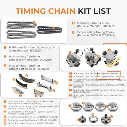 Autoexact 9-0753SVVT Engine Timing Chain Kit w/VVT Sprocket Fit for 2007-2022 2.8L 3.0L 3.6L V6 Chevy Buick Cadillac GMC Pontiac Saturn Traverse Enclave Impala Acadia Caprice Camaro SRX LaCrosse - size: fit for 2007-2022 Chevy Cadillac-2.8/3.0/3.6