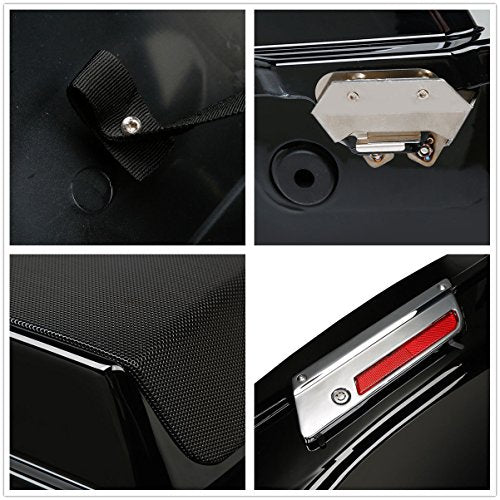 TCMT 5" Stretched Saddlebag W/ 5x7 Speaker Lids Fits For Harley Touring Models CVO Road Glide Road King Street Glide Electra Glide Ultra Classic 1994-2013 - color: Vivid Black Chrome Latches(5x7 Speaker Lid)