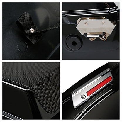 TCMT 5" Stretched Saddlebag W/ 5x7 Speaker Lids Fits For Harley Touring Models CVO Road Glide Road King Street Glide Electra Glide Ultra Classic 1994-2013 - color: Vivid Black Chrome Latches(5x7 Speaker Lid)