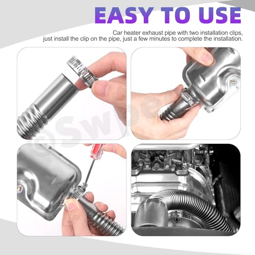 Swpeet 3Pcs 1" x 118" - 25mm x 300cm Stainless Steel Diesel Heater Exhaust Pipe with 18mm-29mm Hose Clamps Kit, Fuel Tank Air Heater Diesel Gas Vent Hose Exhaust Tubing for Car Vehicle - size: 300cm Without Exhaust Muffler