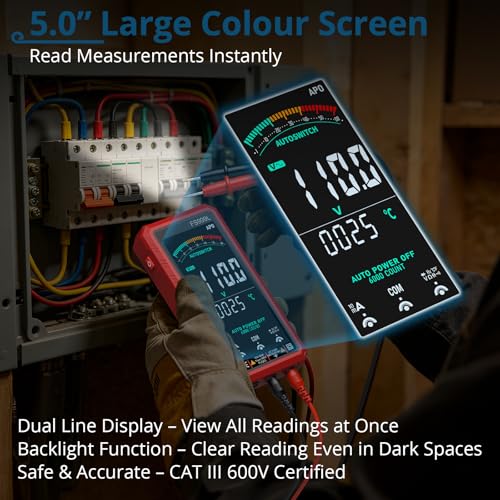 6000 Counts Smart Digital Multimeter,USB Rechargeable,Color LCD Screen