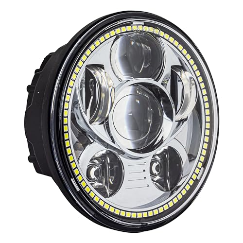 Eagle Lights 8900CG3H-SCOUT Indian Scout Motorcycle Headlight with White Halo Ring, Fits 2015+ Scout 60, Scout and Bobber, Chrome - color: Chrome with Halo Ring