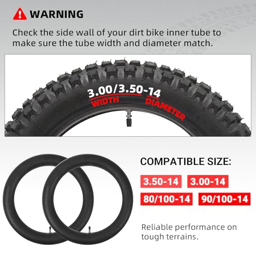 AR-PRO (2-Pack) 3.00/3.50-14 90/100-14 Dirt Bike Inner Tubes with TR4 Straight Valve, Replacement Heavy Duty Inner Tube for 3.50-14, 3.00-14, 80/100-14, 90/100-14 Dirt Pit Bike Tires - size: 3.00/3.50-14 (90/100-14), TR4 Valve
