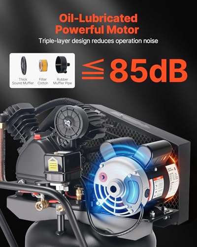 VEVOR 25-Gallon Air Compressor, 2HP 5.5 SCFM at 90PSI, Max 200PSI Pressure Oil-Lubricated Air Compressor Tank, Portable on Wheels for Auto Repair, Tire Inflation, Spray Painting, Woodwork Nailing 120V - size: 25 Gallon 200 PSI
