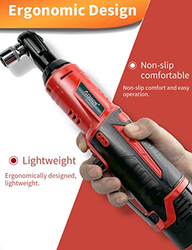 AOBEN Cordless Electric Ratchet Wrench Set, 3/8" 12V Power Ratchet Tool Kit With 2 Packs 2000mAh Lithium-Ion Battery And Charger - color: Brick Red