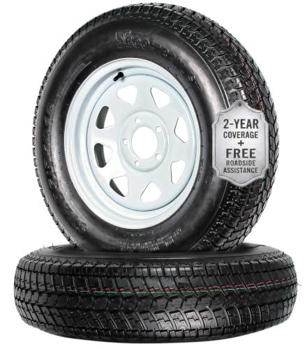 eCustomrim 2 Pack Trailer Tire Assembly ST205/75D15 Load C 5 Lug White